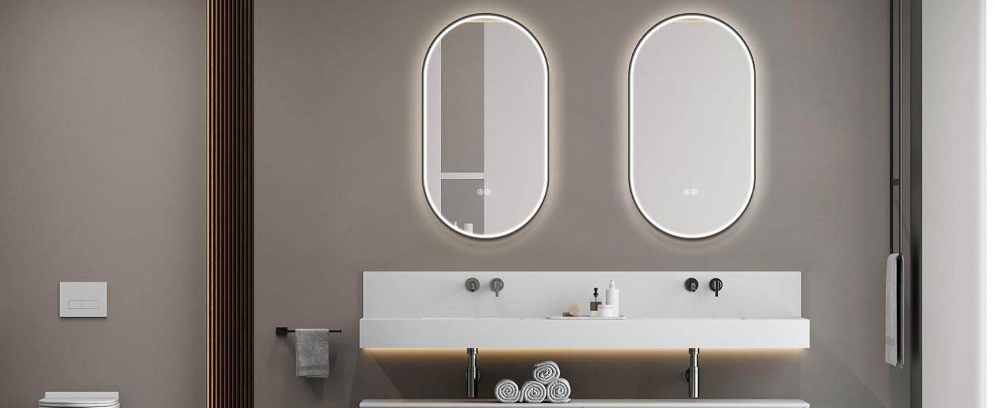 HOKO Badspiegel 50x90cm Antibeschlag Wandspiegel Oval mit Metallrahmen+LED Wechsel Warmweiß-Kaltweiß-Neutral, 2700-6500K.Touch Schalter.Memory. Rimini