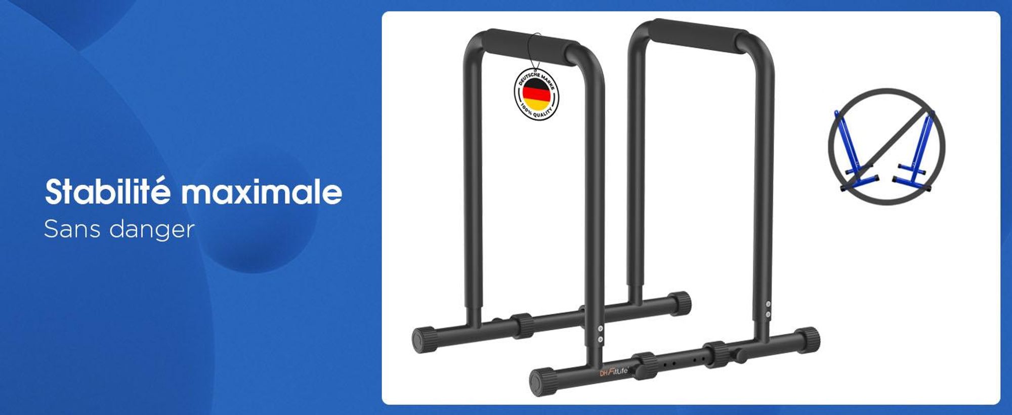 DH FitLife Dip Barren Bars – Station de Dip Réglable 80-100 cm, Équipement de Musculation pour Entraînement à Domicile et Calisthenics
