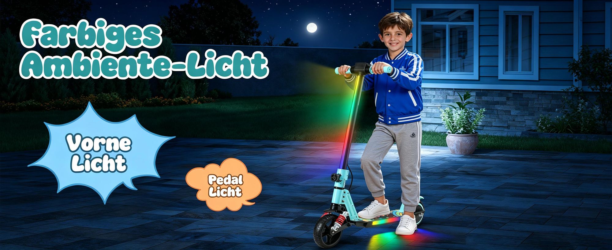 Elektroscooter Kinder Klappbar E-Scooter 14Km/h Mit LCD-Anzeige Cityroller Stoßdämpfende Funktion LED Elektroroller Himmelblau Kinderroller Für Kinder
