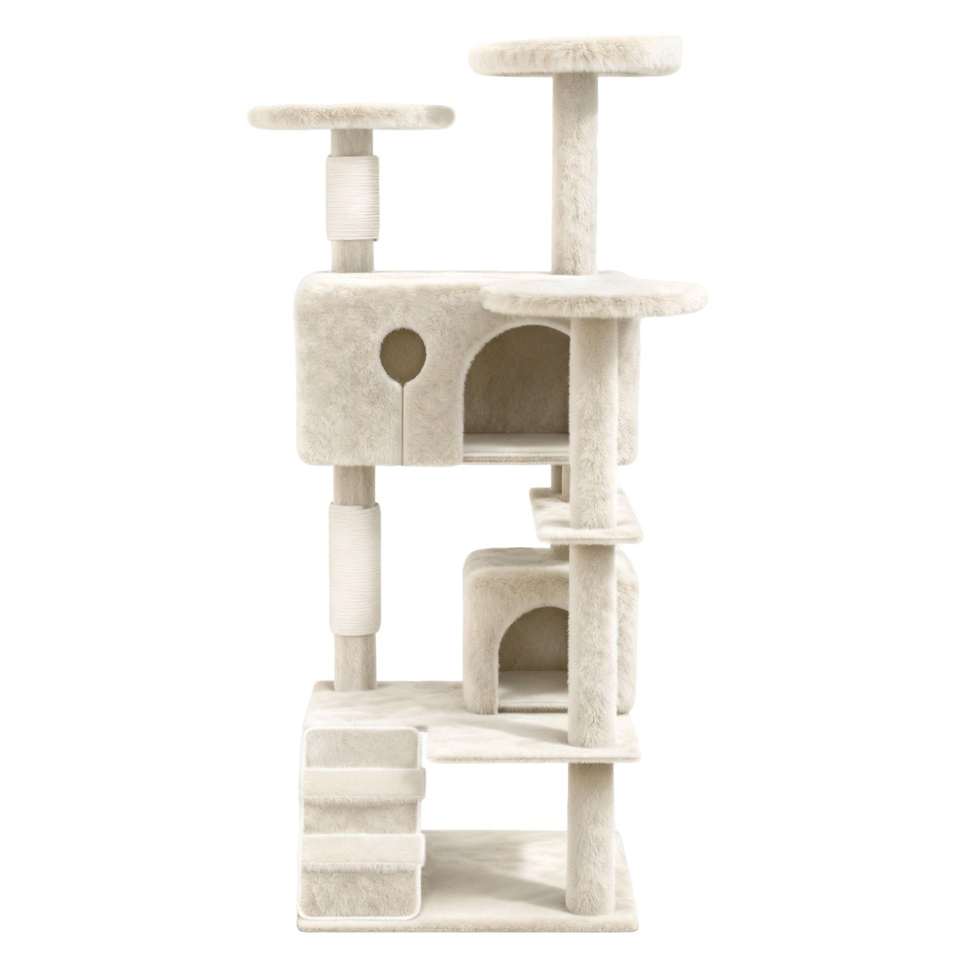 ROSEJANE Kratzbaum 130 cm für Katzen, Katzenbaum mit Sisal-Kratzsäulen, Katzenhöhle und Liegeflächen, Kletterturm für Wohnungskatzen
