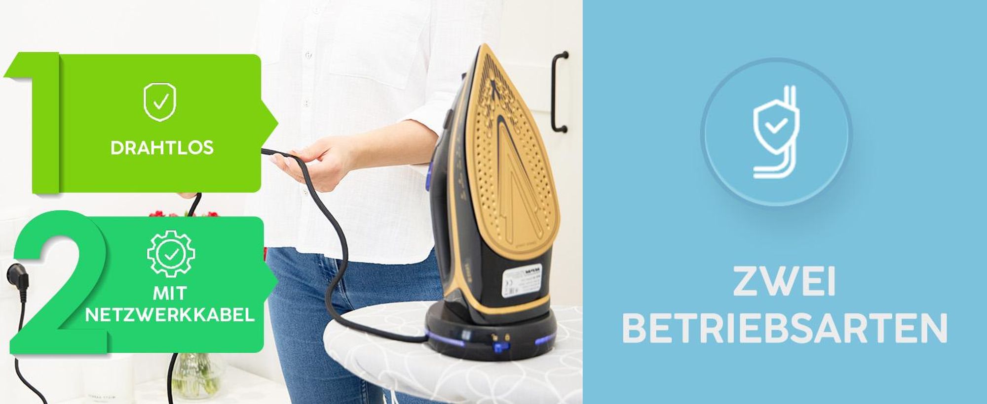 MPM MZE-26 Kabelloses Dampfbügeleisen 2600W Keramiksohle 42 Dampfdüsen Anti-Drip Anti-Calc Self-Clean 300ml Wassertank Temperaturregelung