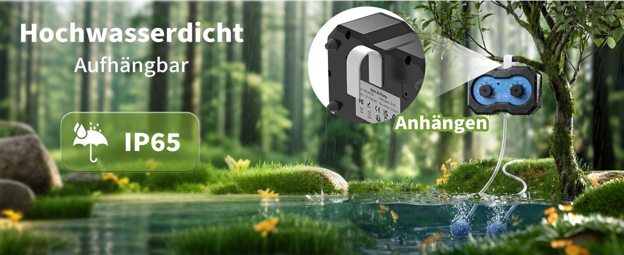 Forever Speed 3W Solar Teichbelüfter, Aufladbar Solar Sauerstoffpumpe mit Solarmodul und Pumpe für Teich Aquarium Fischzucht 146 einstellbare Modi
