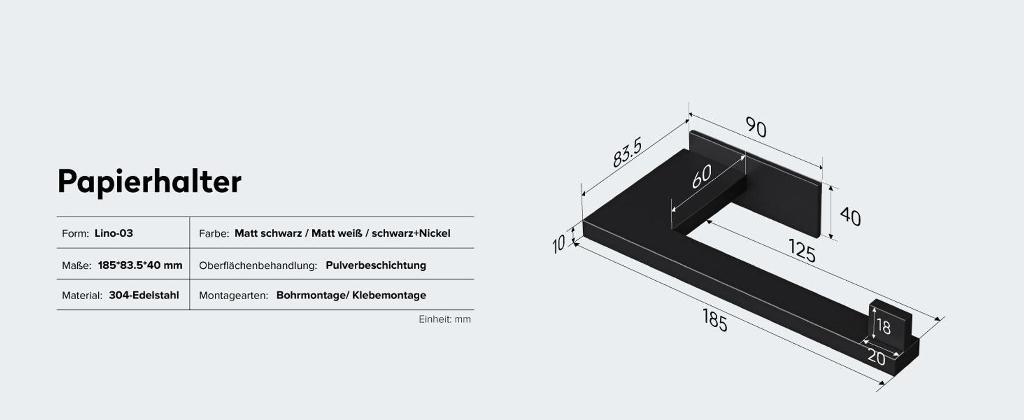 doporro Toilettenpapierhalter selbstklebend, Klopapierhalter aus Edelstahl ohne Bohren, Klorollenhalter für Badezimmer, Matt Weiß Lino-03