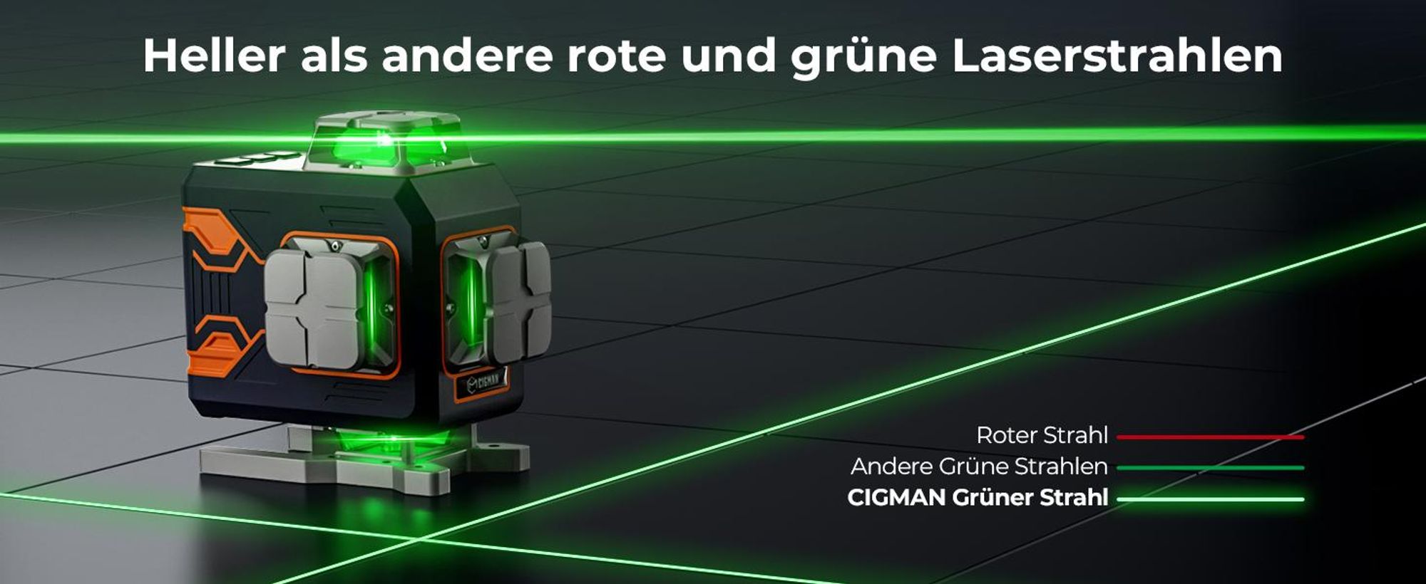 CIGMAN CMS02 Křížový Laser 4×360° Zelený s App, LCD a 2 Akumulátory