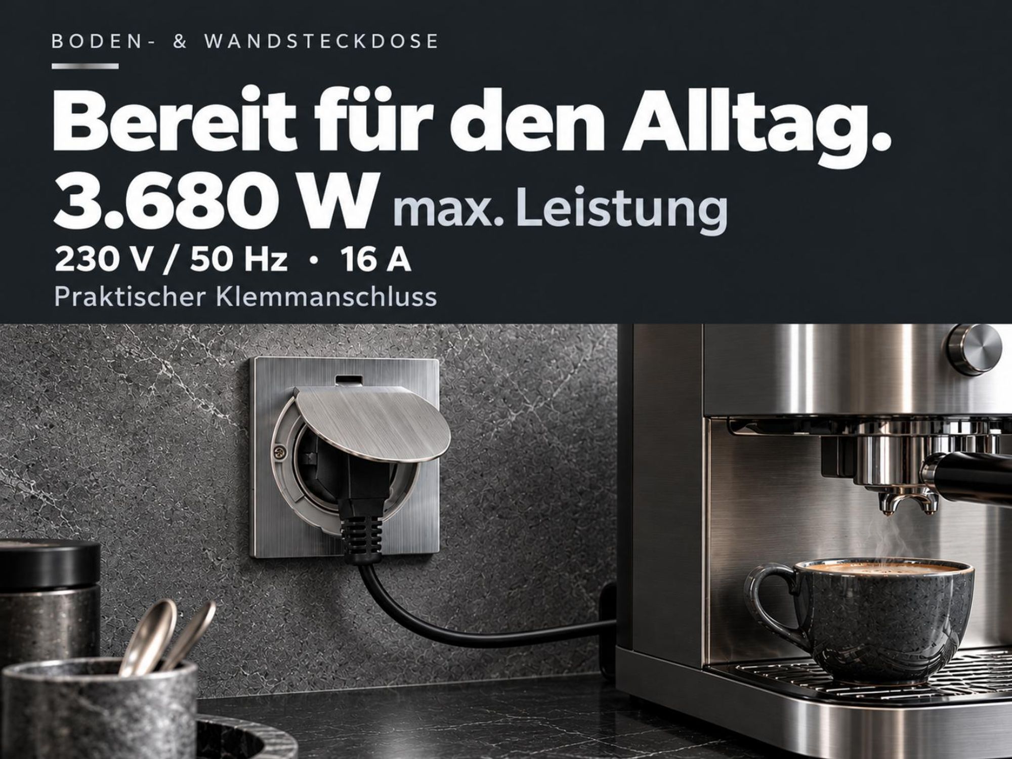 Metall Einbausteckdose I Bodensteckdose IP44 I silber