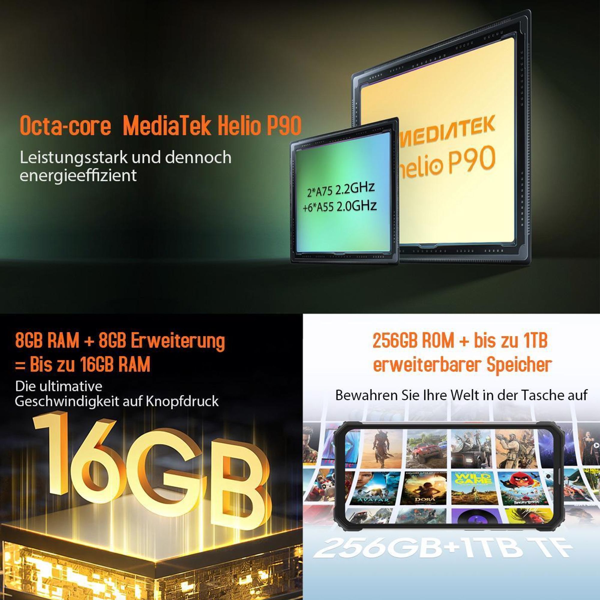Blackview BV8900Pro Outdoor Handy Ohne Vertrag mit UWB Tag, 16GB+256GB Outdoor Smartphone 10000mAh 33W Schnellladung, OSI 64MP+16MP, 2.4K 6.5"