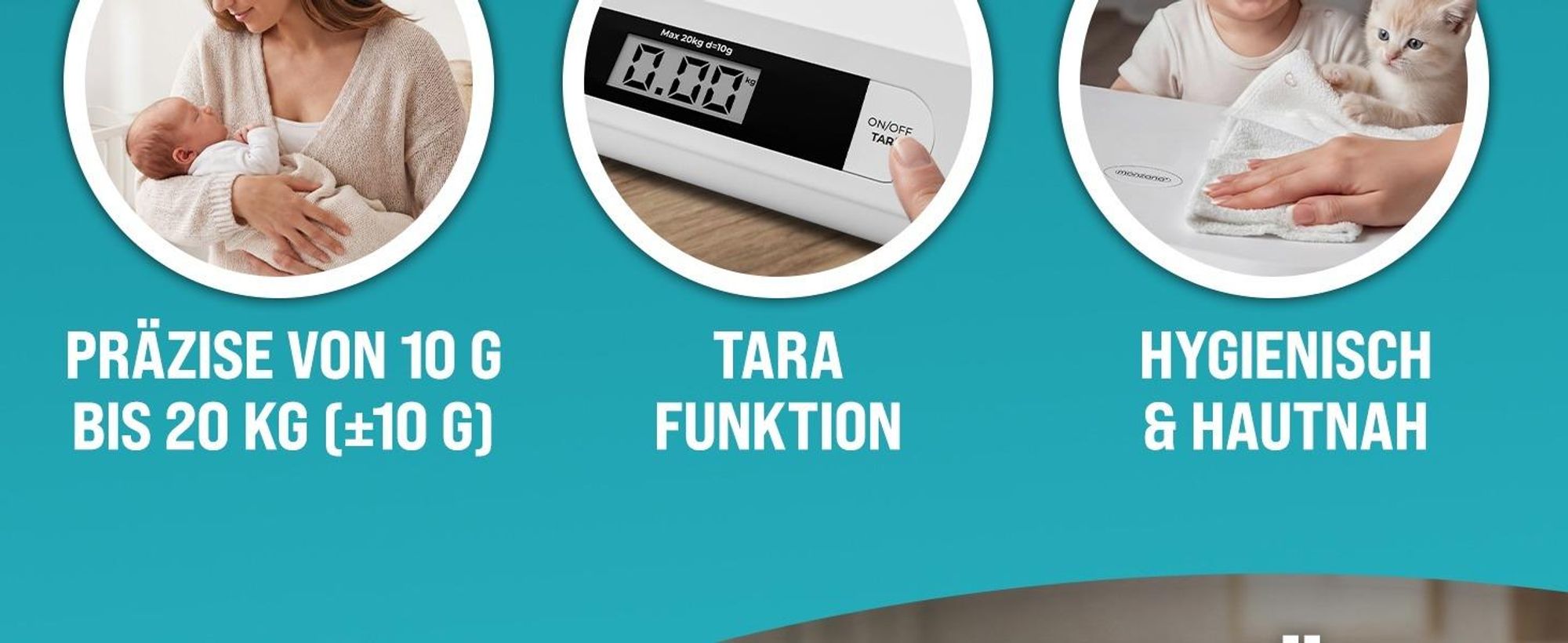 MONZANA Digitale Babywaage bis 20 Kg Säuglingswaage mit Tara-Funktion