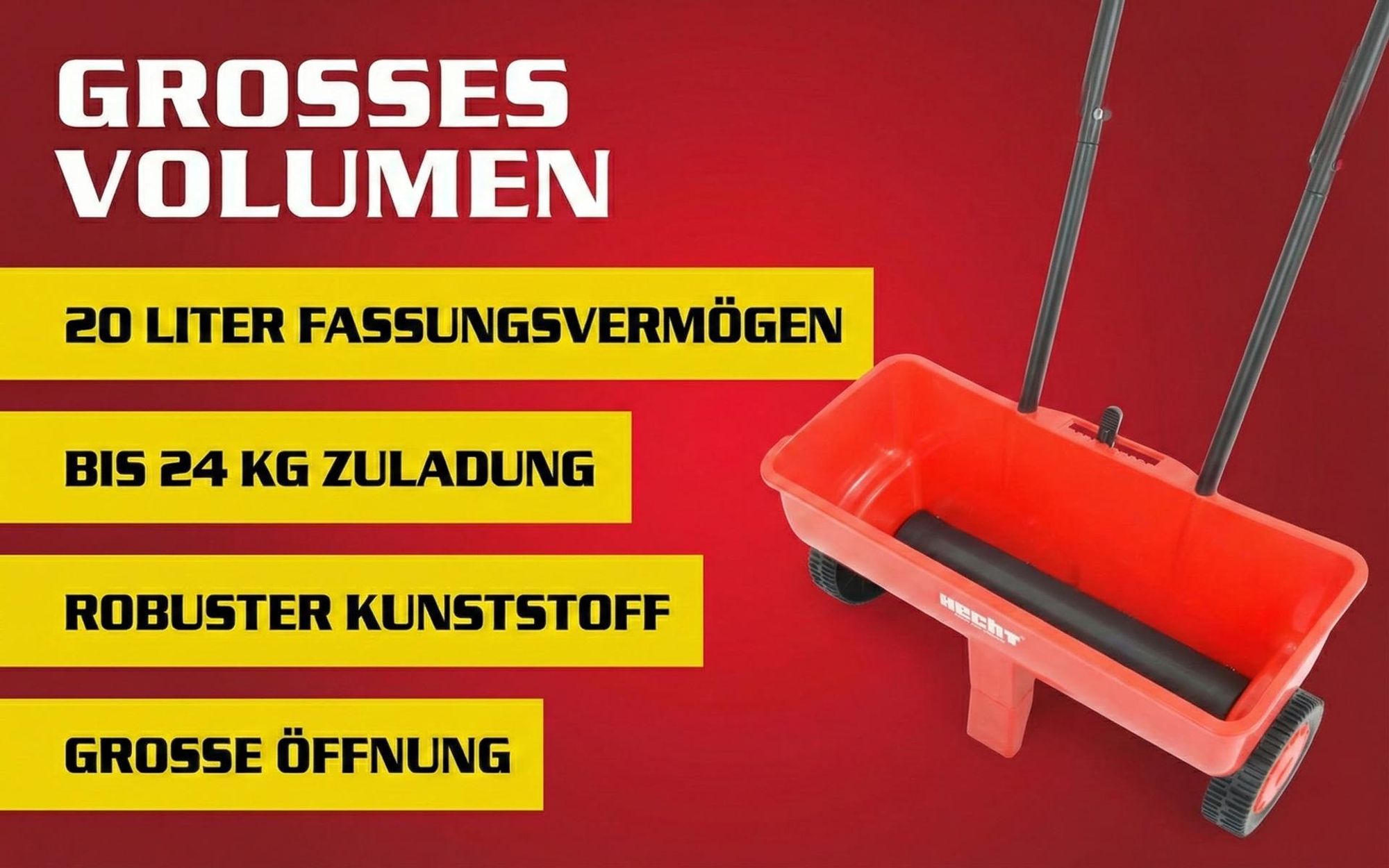 HECHT 220 Düngerstreuer Streuwagen | 20 Liter | bis 24 kg | 50 cm Arbeitsbreite | 8-stufig