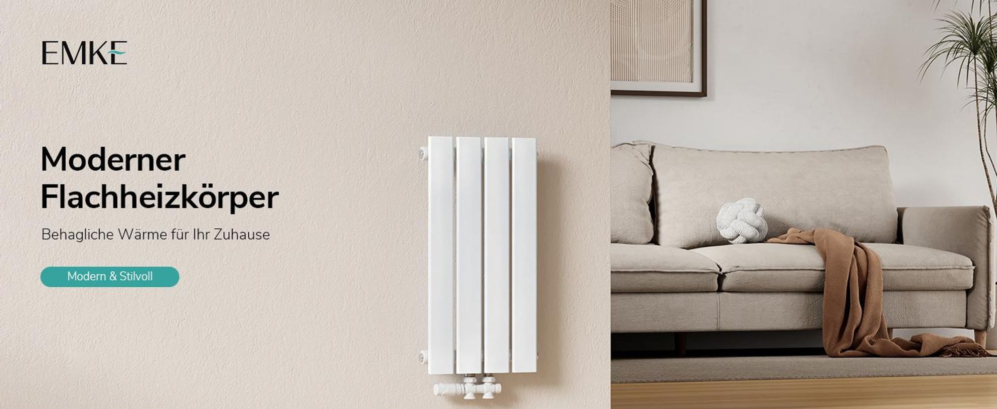 EMKE Heizkörper Flach 60 x 30,4 cm Einlagig 210 W Weiß Design Paneelheizkörper