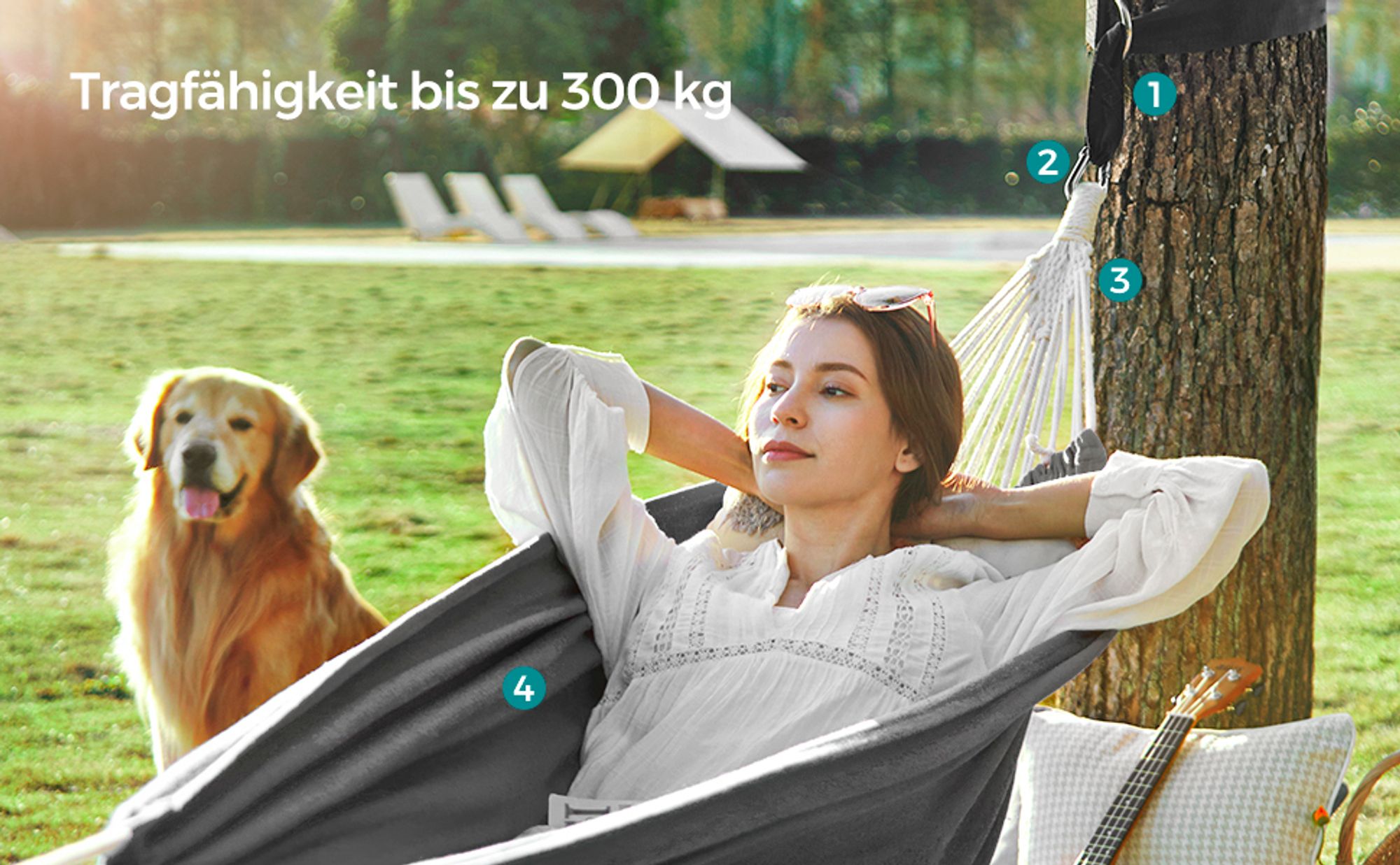 SONGMICS Hängematte, 210 x 150 cm, Doppelhängematte, Belastbarkeit 300 kg, für Garten, Terrasse, Balkon, Outdoor, Camping, mit Tragetasche, Befestigungsgurten und Karabinern, grau