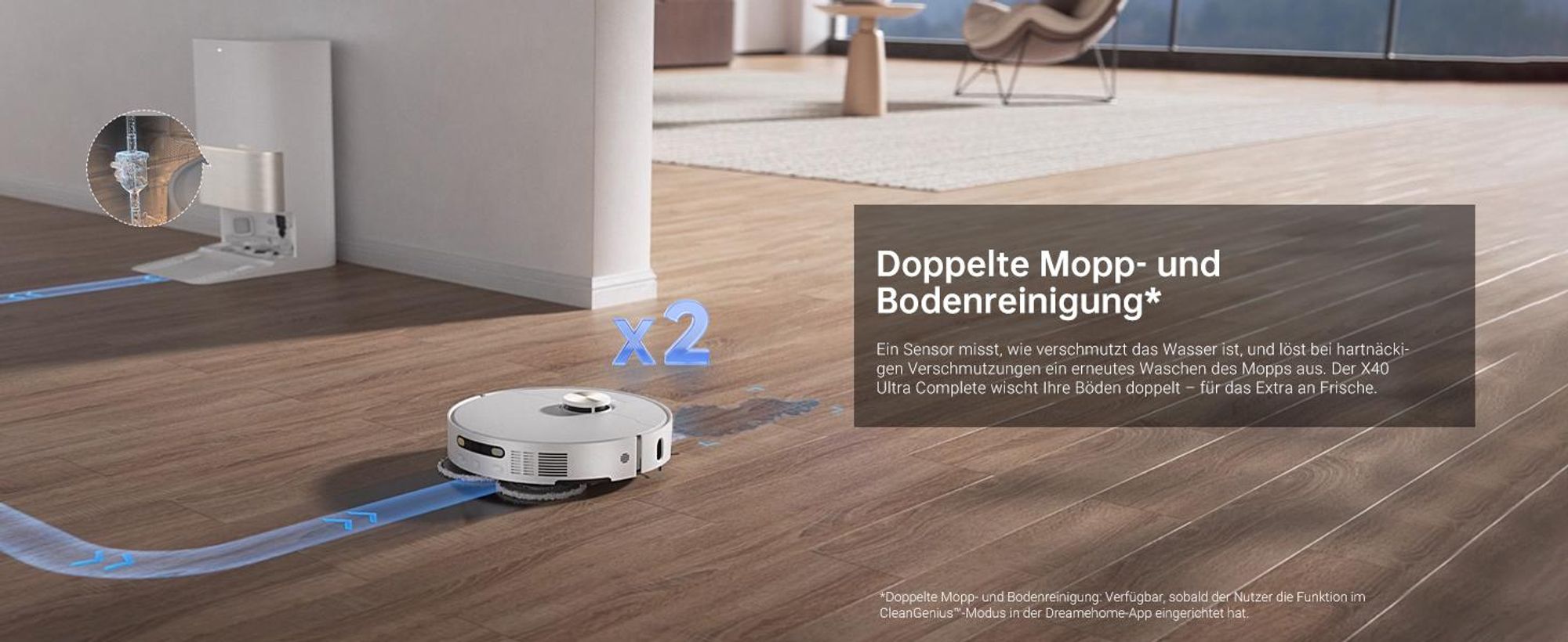 Dreame X40 Ultra Complete Saugroboter mit Wischfunktion,12000Pa Saugkraft,70℃ Wischmopp,selbstreinigend,Automatische Entleerung＆Fill,Drehen und Heben