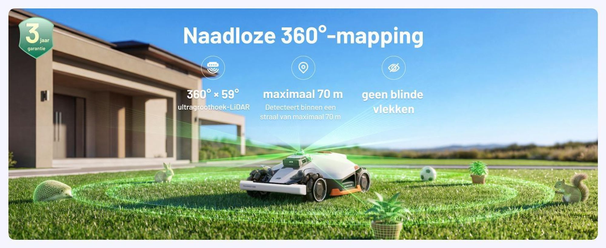 Robotmaaier Mammotion LUBA 3 AWD 1500 met wasstandaard, zonder kabel, voor 1500 m², vierwielaandrijving, hellingen tot 80%, auto-kaartgeneratie, APP