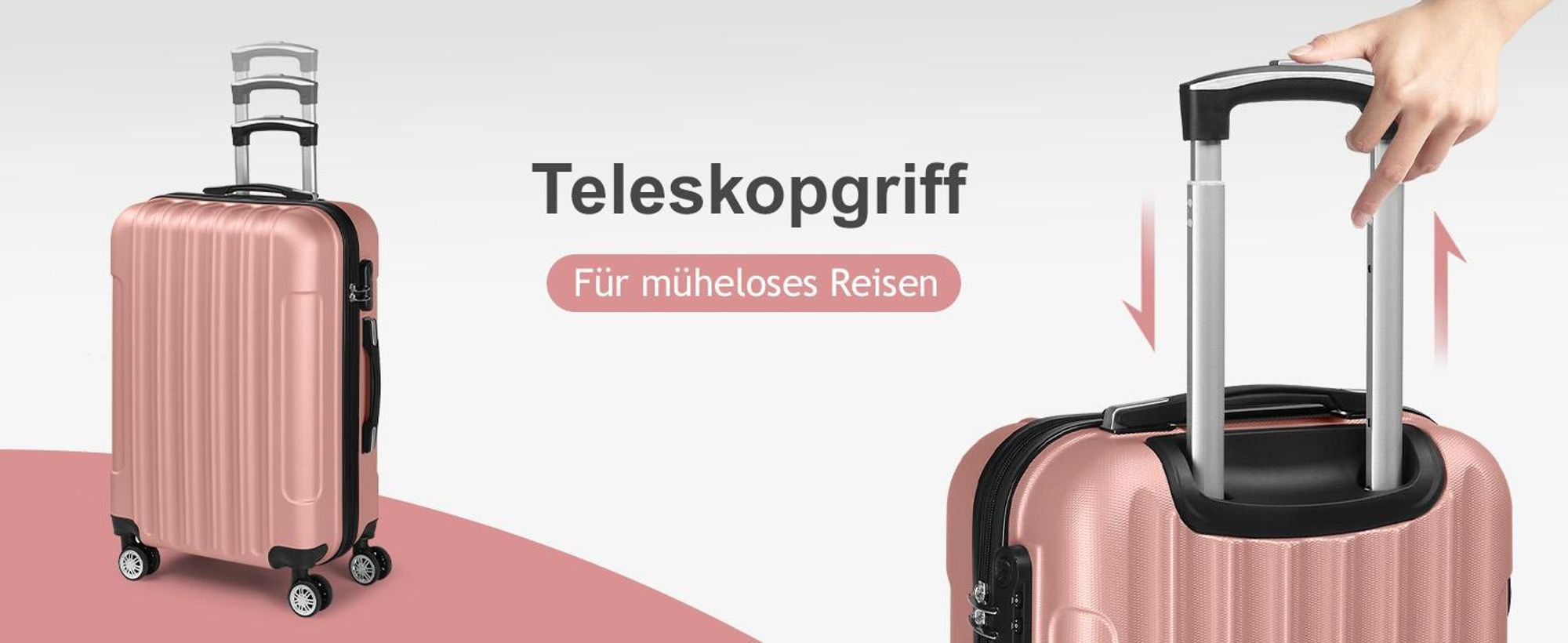 FCH Hartschalenkoffer Reisekoffer-Set Koffer-Set Trolley-Set 5 Stk. mit Längsstreifen ABS, Roségold