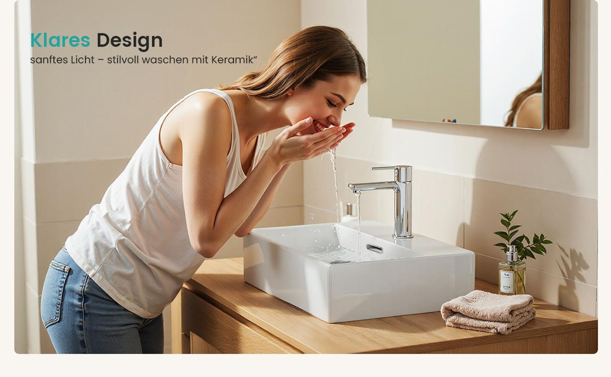 EMKE Keramik Waschbecken Aufsatzwaschbecken mit Armaturenloch Hängewaschbecken Glänzend Weiß Waschschale 51 x 36 x 13 cm