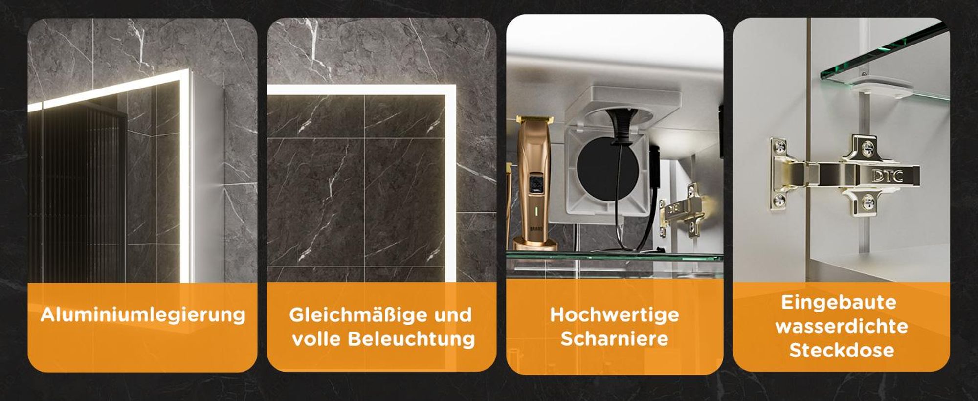 Spiegelschrank, Badezimmerschrank mit Spiegel, （80 x 60 x 14.5 cm）, Badezimmerspiegelschrank aus Edelstahl-Metall, 2-türiger Badezimmerschrank mit LED