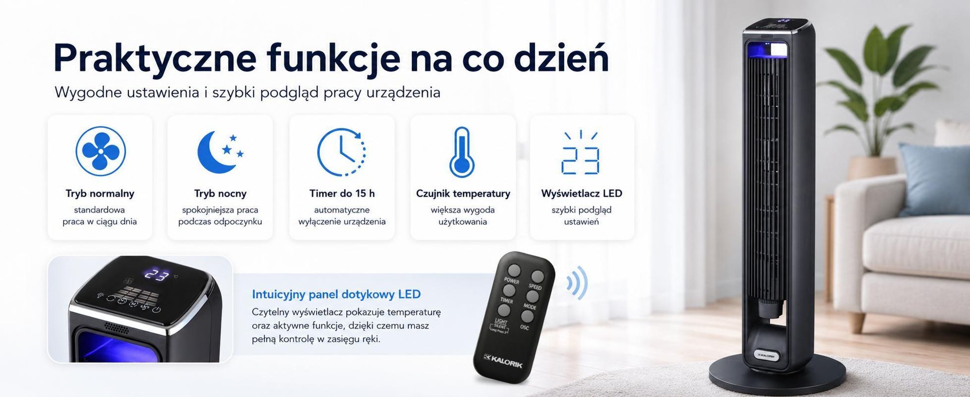 Wentylator Kolumnowy Stojący Podłogowy Wiatrak Aromaterapia Cichy Mocny 55W Vt2200
