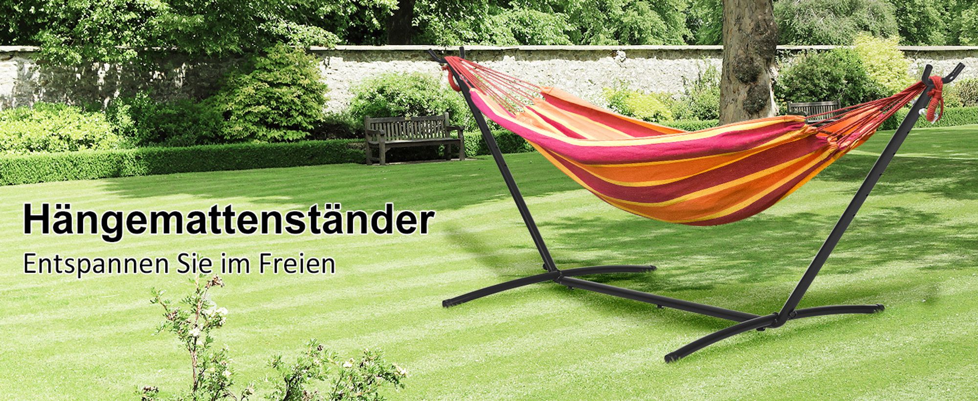 Outsunny Hängemattengestell Metall mit Haken 280x120x110 cm bis 120KG belastbar