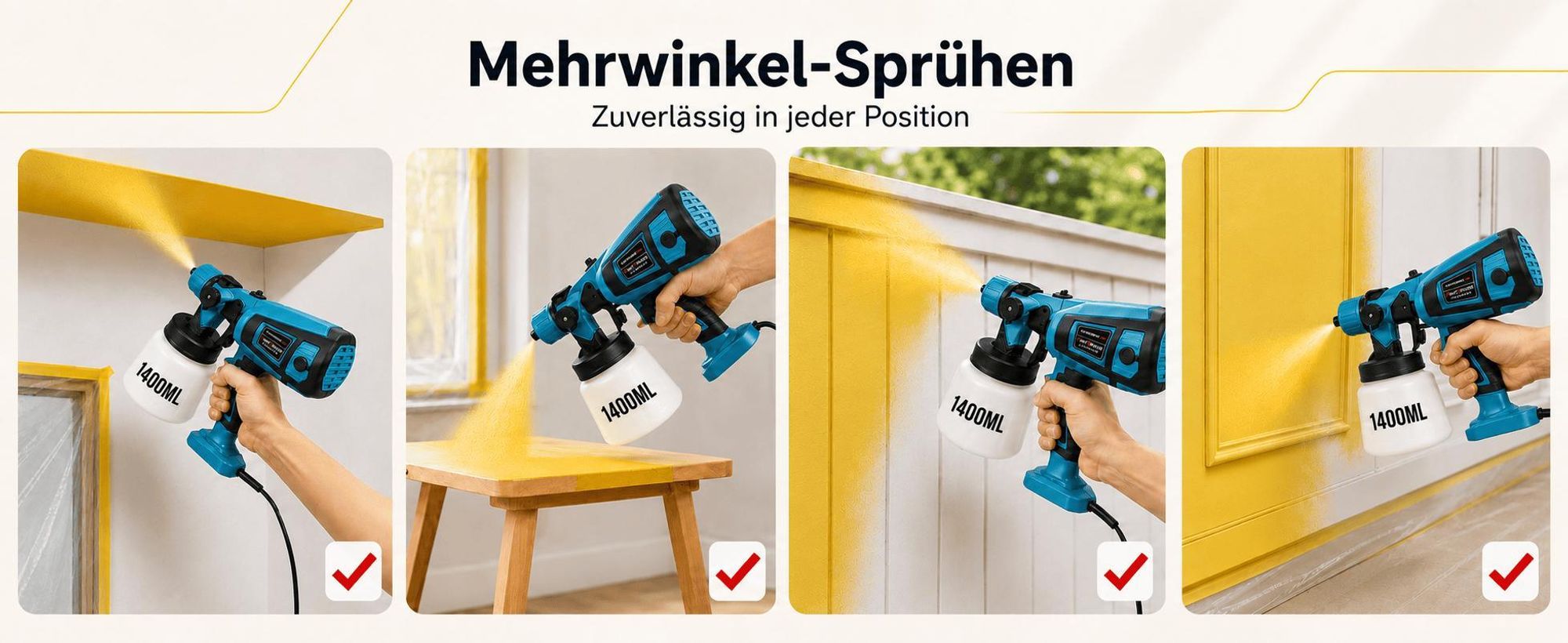 Farbsprühgerät Für Wandfarbe Farbsprühsystem Elektrisch 700W 1400ML 5 Kupferdüsen 3 Muster
