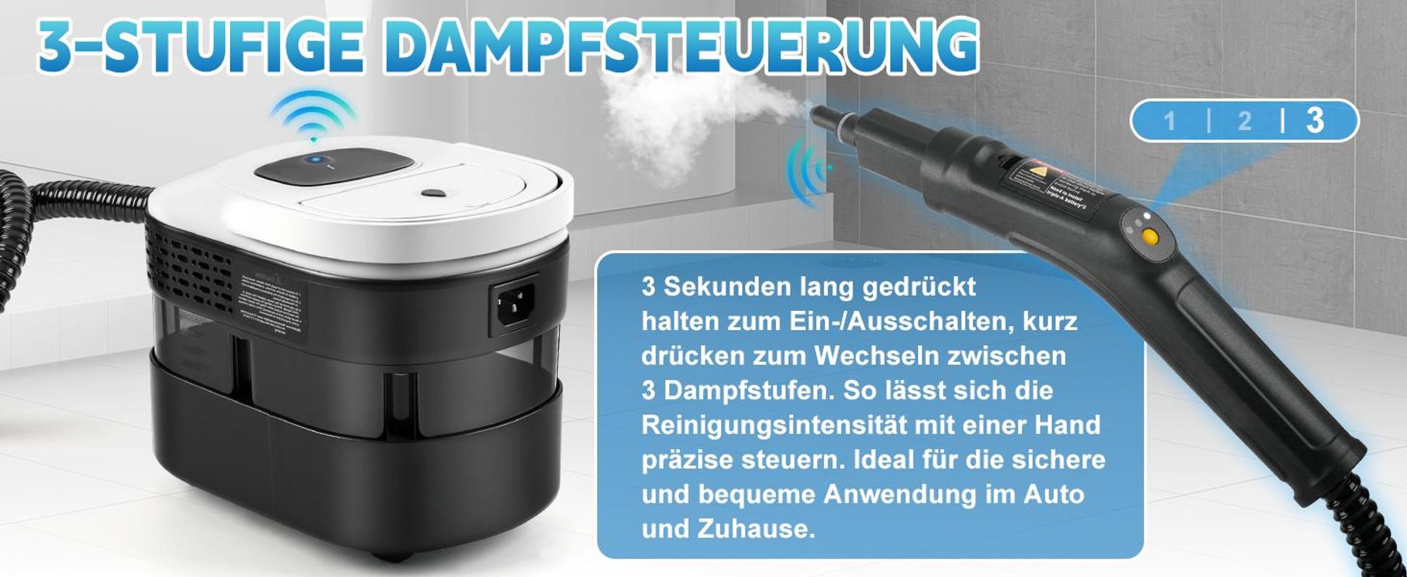 Dampfreiniger, 2500W Hand Dampfreiniger für alles mit 15 Zubehör, 4.5 bar Dampfdruck 1,6L Tank,Tragbarer Steam Cleaner für Fenster, Küche, Boden,Auto