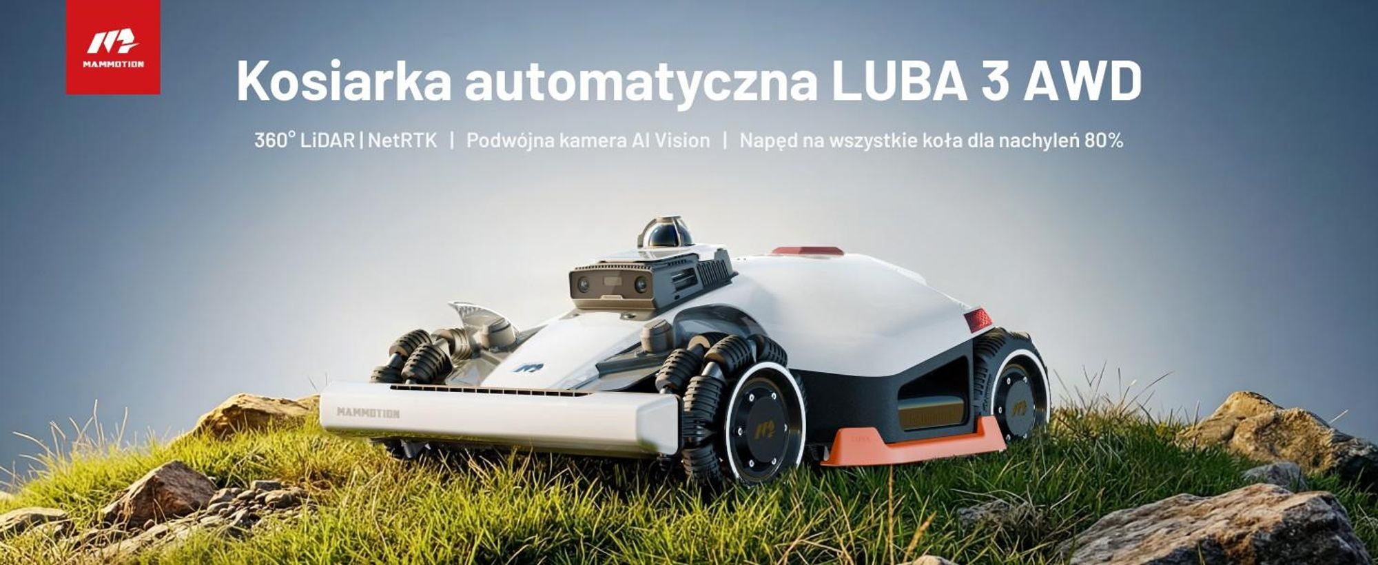 Robotická kosačka Mammotion LUBA 3 AWD 1500 bez ohraničujúceho drôtu do 1500 m² 360 LiDAR + duálna kamera AI Vision 80% sklon 4G modul APP