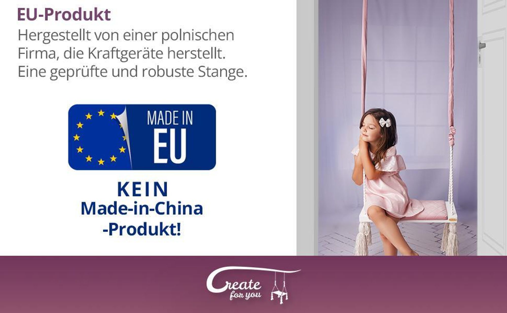 Create for you® - Klimmzugstange, für Türrahmen, mit Haken, Weiß - 80cm