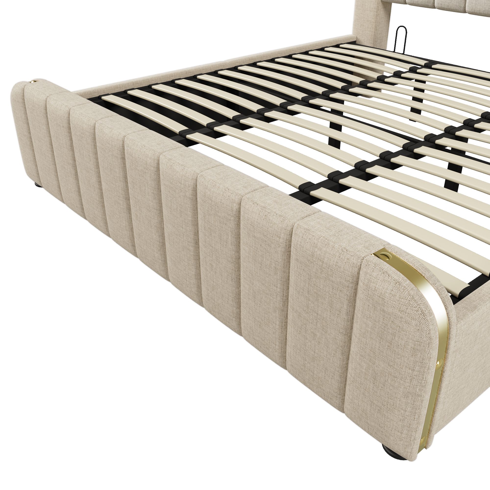 Flieks Polsterbett 180x200cm mit Ladefunktion (USB, Typ-C), Doppelbett Stauraumbett mit Lattenrost, Hydraulisches Jugendbett Boxspringbett, Leinen