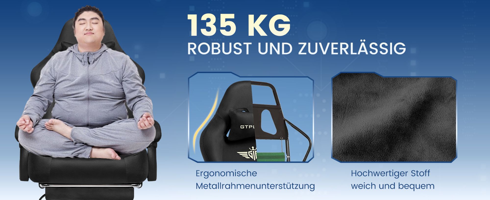 GTPLAYER Gaming Stuhl Ergonomischer Gaming Sessel Schreibtischstuhl Bürostuhl mit Stoffoberfläche Federsitzkissen, Verbindungsarmlehnen, mit Fußstütze
