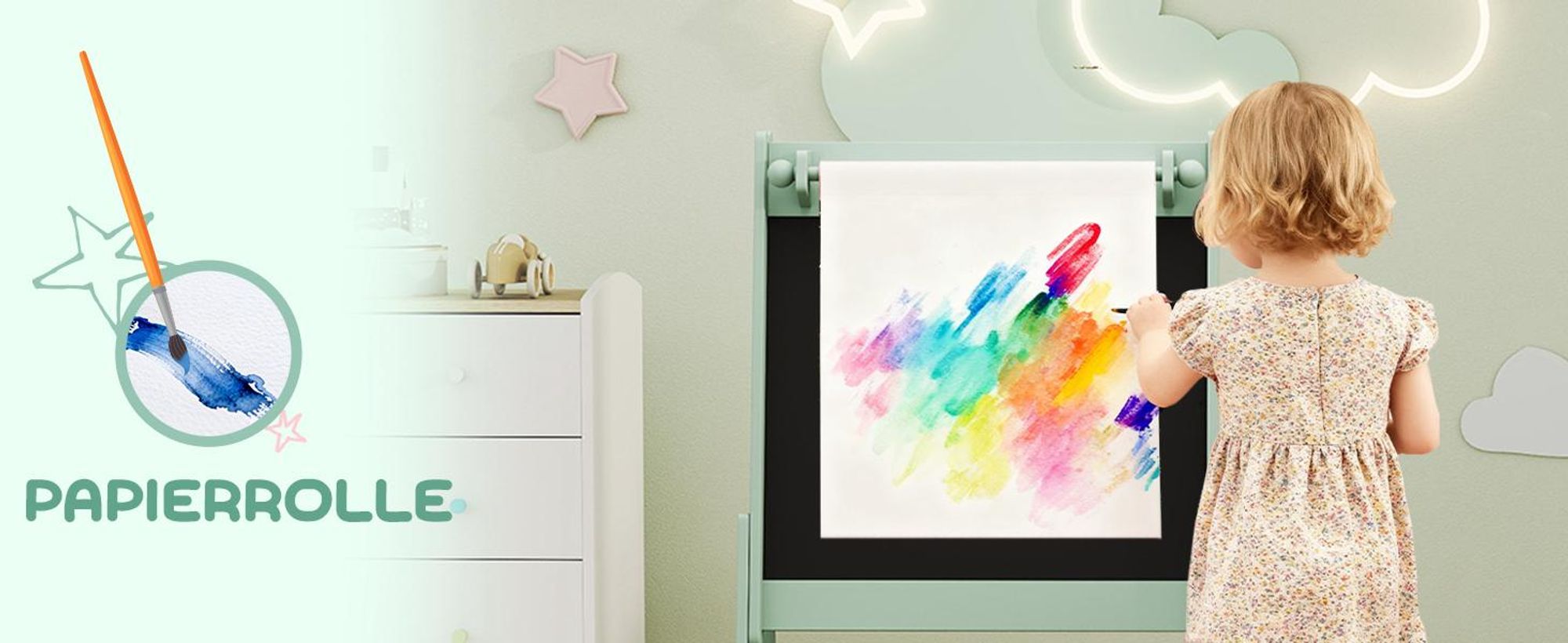 AIYAPLAY Kindertafel, 3 in 1 Kinder Staffelei Doppelseitig, mit Papierrolle