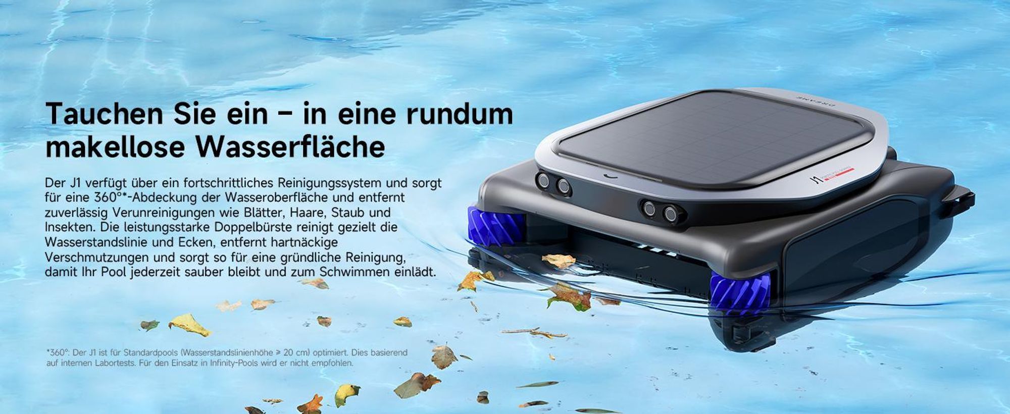 Dreame J1 Roboter-Poolskimmer,Poolroboter PoolSense™,Rundum-360°Reinigung,24/7im Einsatz,Intelligente Routenplanung,intelligente App-Steuerung,Schwarz