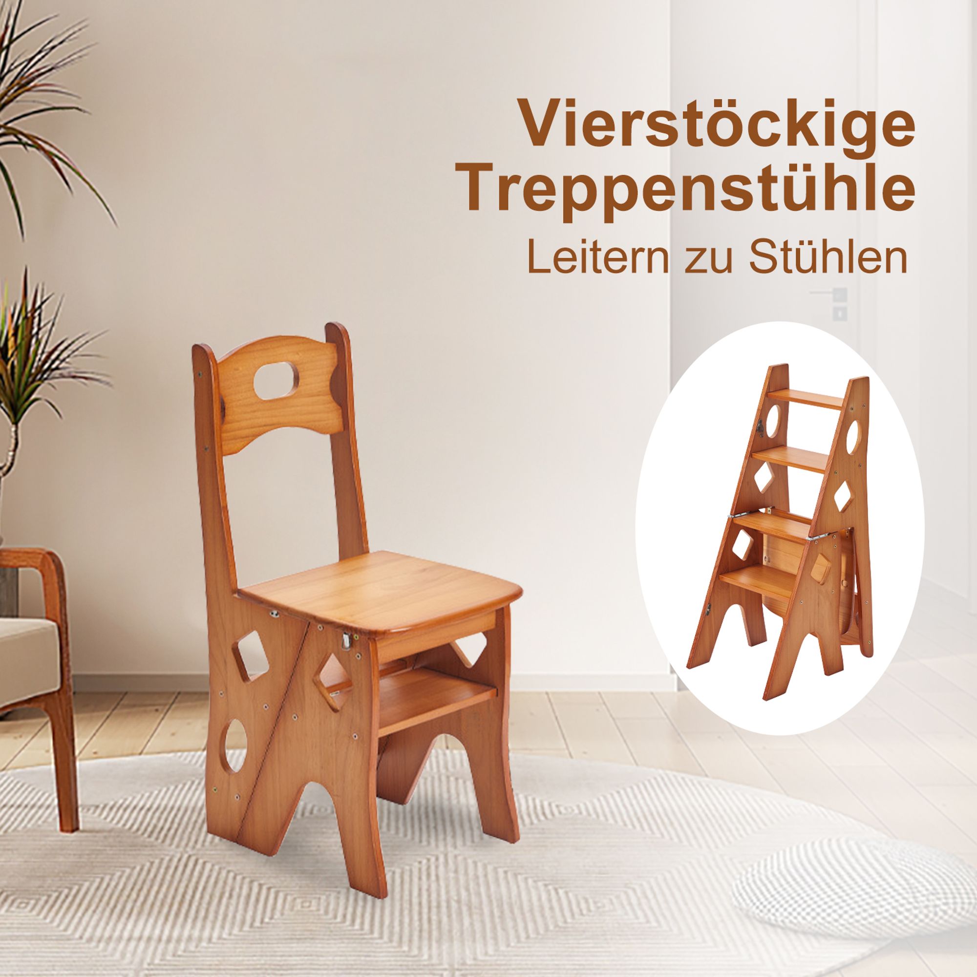 TWSOUL Tritthocker Klappbarer Bibliotheksleiterstuhl Multifunktionaler Klapphocker