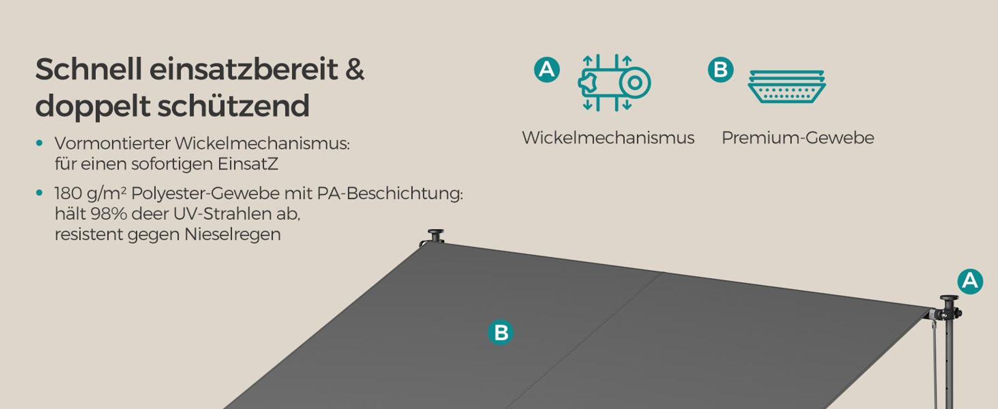 SONGMICS Klemmmarkise, Balkonmarkise, höhenverstellbar, mit Handkurbel