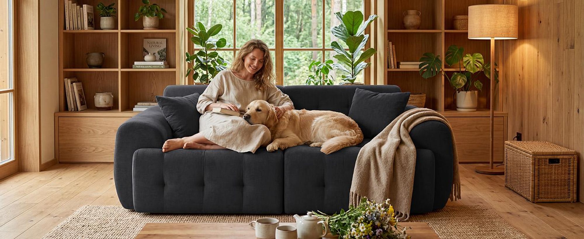 COMHOMA Sofa dwuosobowa, 180 x 86 x 40 cm, sofa przypodłogowa, kanapa z oparciem, poduszkami i podłokietnikami, nowoczesna sofa tapicerowana do salonu, mieszkania, SZARA
