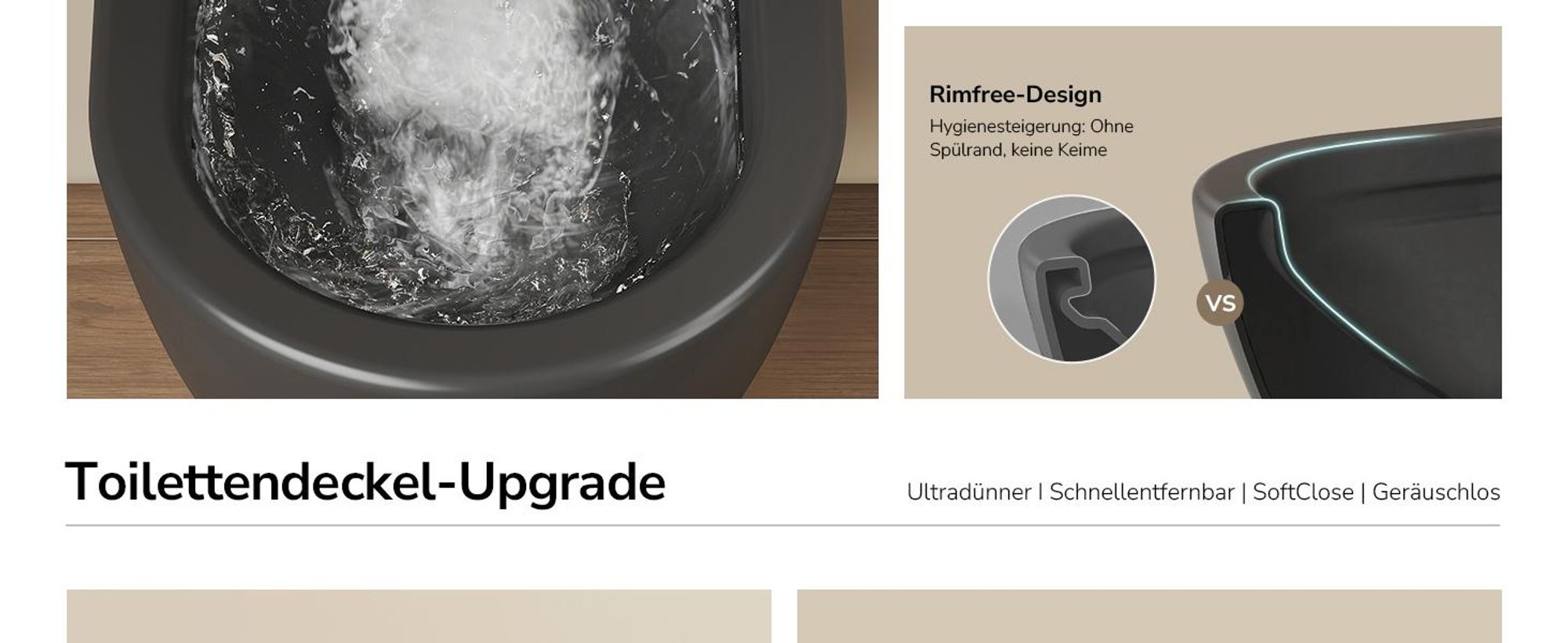 EMKE Hänge-WC spülrandlos Keramik Wassersparend Wandmontage Toilette mit Direktspülung Doppel-Loch-Gegenspülung Soft-Close Deckel Mattschwarz