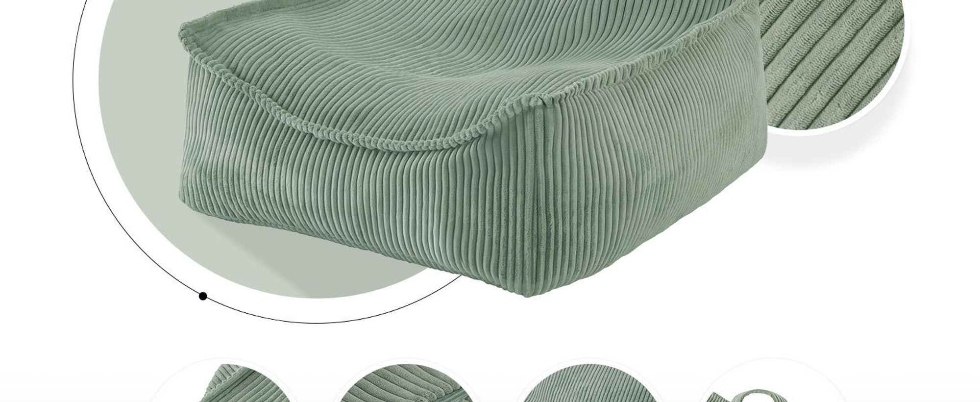 MISIOO Sitzsack Kinder – Großer Sitzsack – Big Bag für Kinder – Cord-Material – 77x67x50 cm – Waschbarer Stoff – Griff für einfaches Tragen – Olive