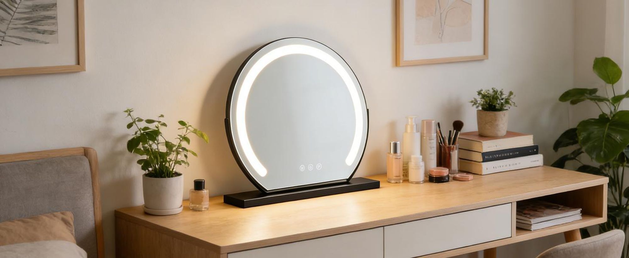 ZMH Schminkspiegel mit Beleuchtung Spiegel 40×35CM LED Vanity Mirror Kosmetikspiegel Tischspiegel 3 Modi Schminktischspiegel Schwarz Touch Dimmbar