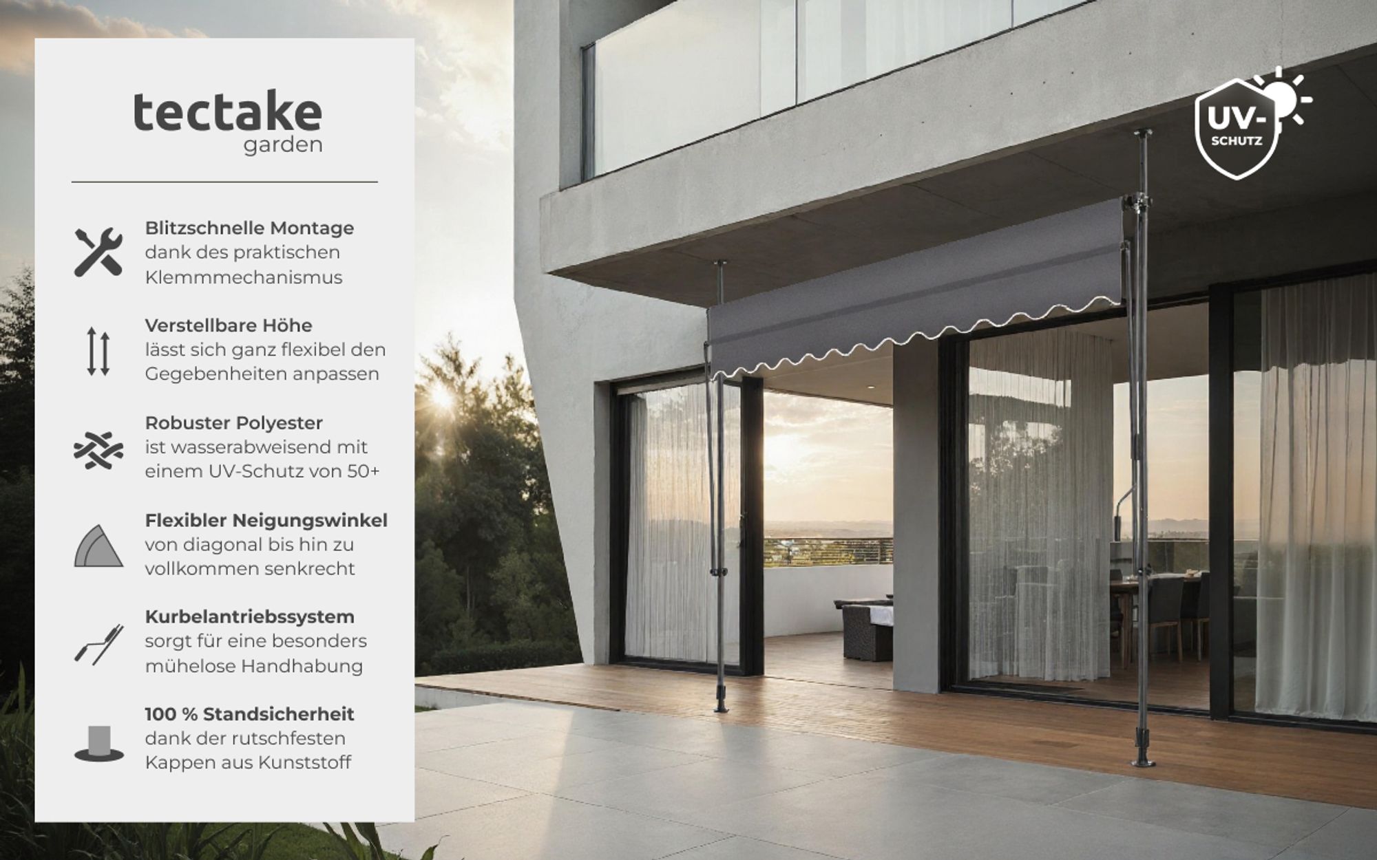 tectake® Klemmmarkise mit Handkurbel einfache Montage