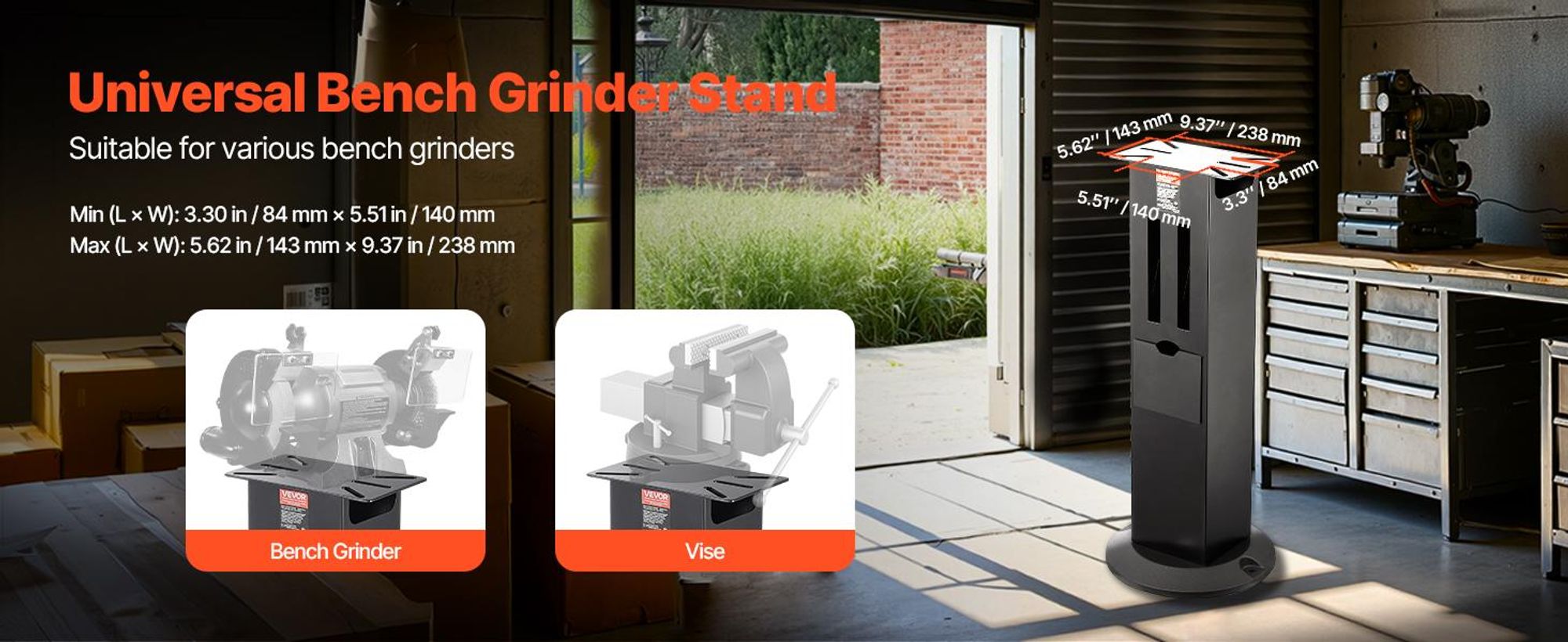 VEVOR Werkbank-Schleifmaschinenständer, Werkbank-Schleifmaschinen-Vise Fußständer mit 31,5 x 25,4 cm Montagesockel, höhenverstellbarer Ständer mit Aufbewahrungsfach für Schleifscheiben & robuster Gusseisenbasis, Stahl und Eisen-a, Schwerlast