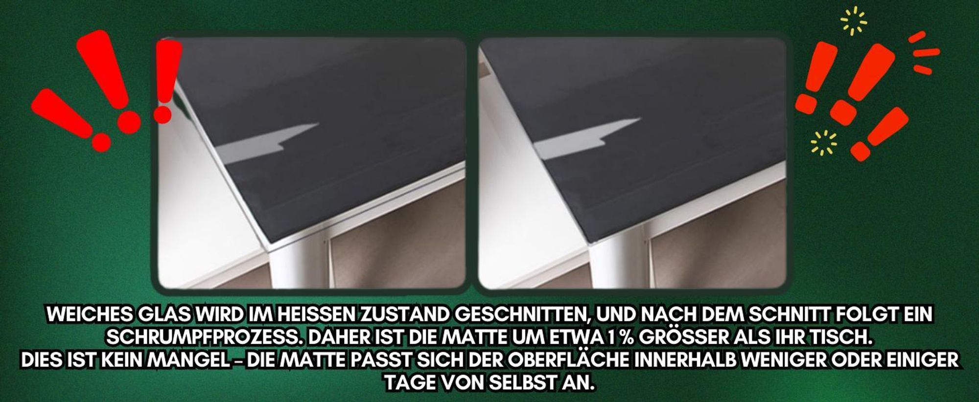 PVC Tischmatte passt sich der Oberfläche selbstständig an.