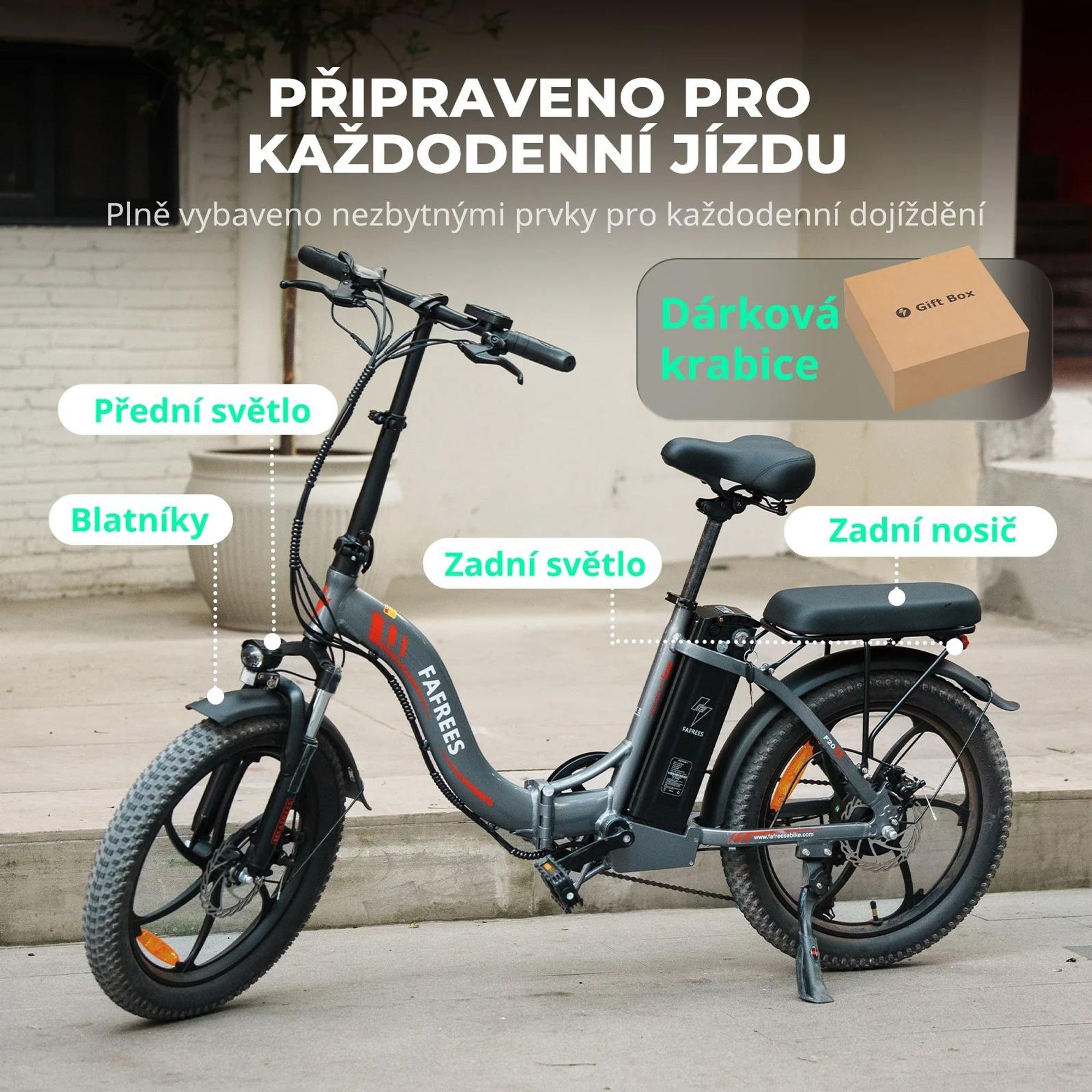 FAFREES F20 E-Bike - Motor 250W, Baterie 36V18Ah, 20 Palcová Mechanická Kotoučová Brzda - Šedá