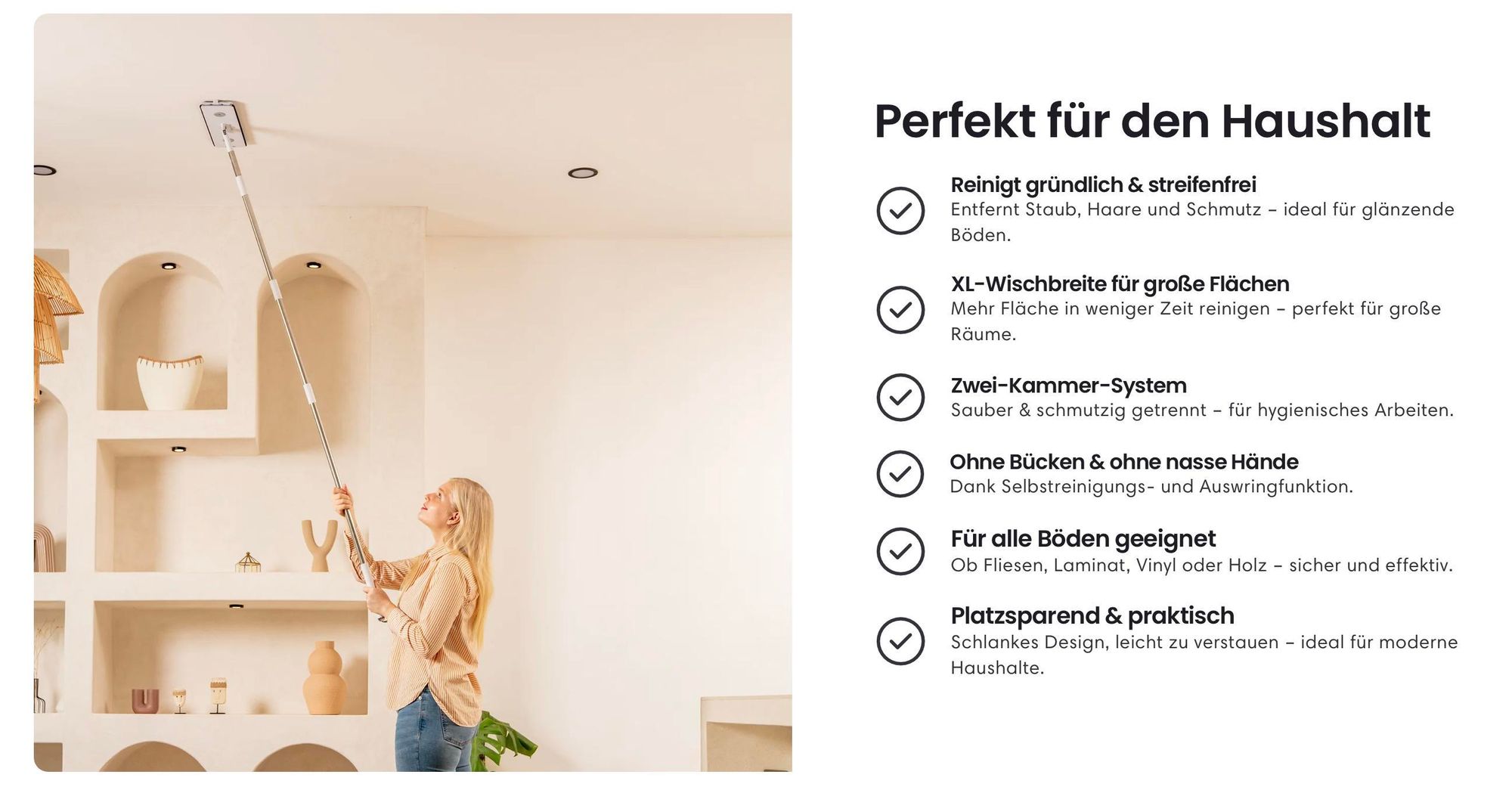 ALANBERG® XL-Flachmopp mit Zweikammersystem - Weiß, Wischmopp Set mit Eimer Bodenwischer mit Mikrofaser, 360° Drehkopf & Trennsystem für Schmutzwasser