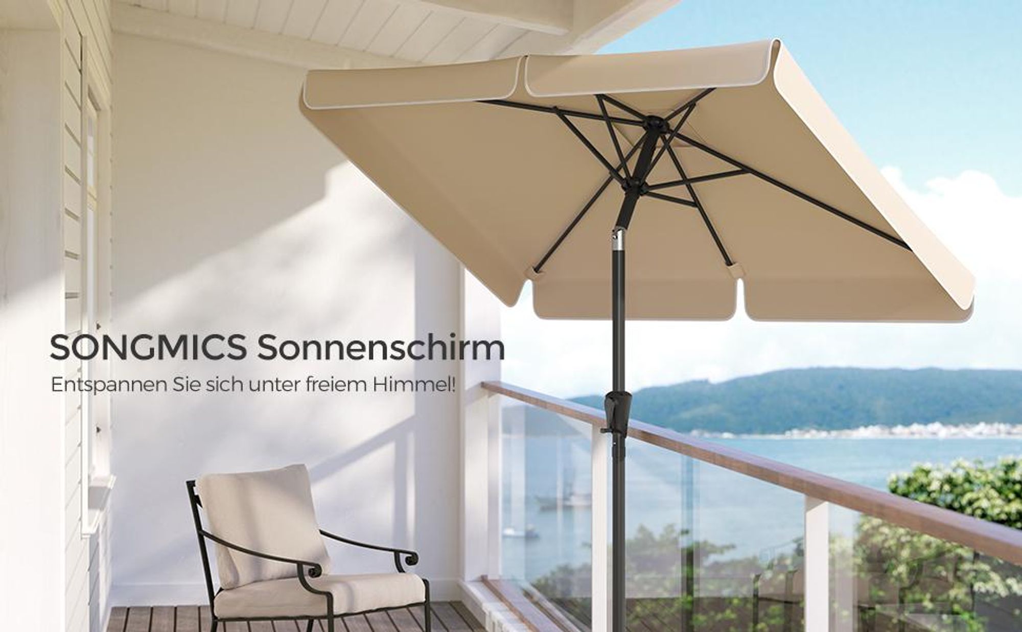 SONGMICS Sonnenschirm Balkonschirm UPF 50+ 200 x 150cm beidseitig um 30° knickbar
