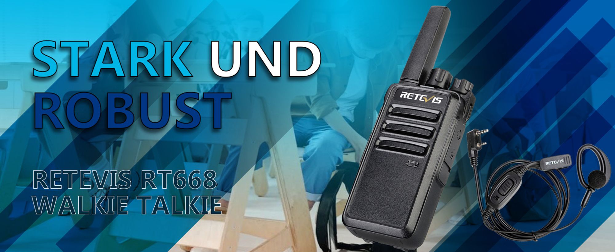 Retevis RT668 Walkie Talkie mit Headset, PMR446 Lizenzfreies Radio, Wiederaufladbares Langstrecken-Walkie Talkie, Tragbares Funkgerät für Sicherheit, Restaurant und Hotel (Schwarz, 6 Stück)