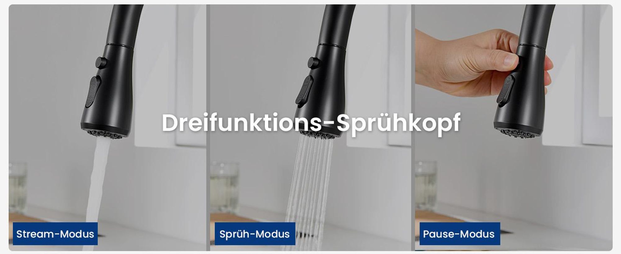 Küchenarmatur, Wasserhahn Küche, mit Ausziehbarer Brause, Spültischarmatur aus Edelstahl, 360 Grad drehbar, 2 Strahlarten