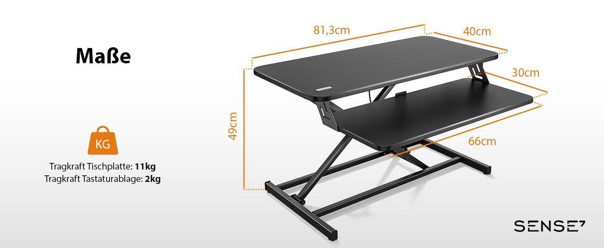 SENSE7 Desktop - Konverter Schwarz Ergonomischer Schreibtischaufsatz Höhenverstellbar Sitz-Steh Workstation 81x40 cm Büro Stehpult Monitorständer PC