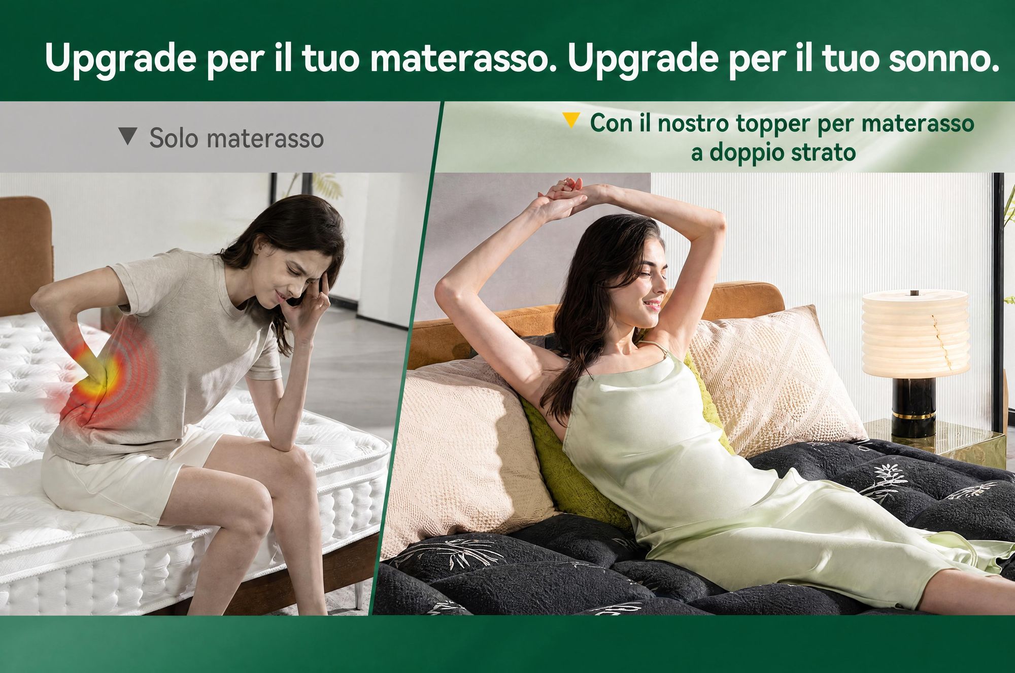 NicePlus, materasso topper 2-in-1, 140x200x7 cm, con imbottitura in memory foam a 5 zone e strato superiore in bambù, dotato di angoli elasticizzati per adattarsi a tutti i tipi di materasso, livello di comfort H2/H3, colore nero