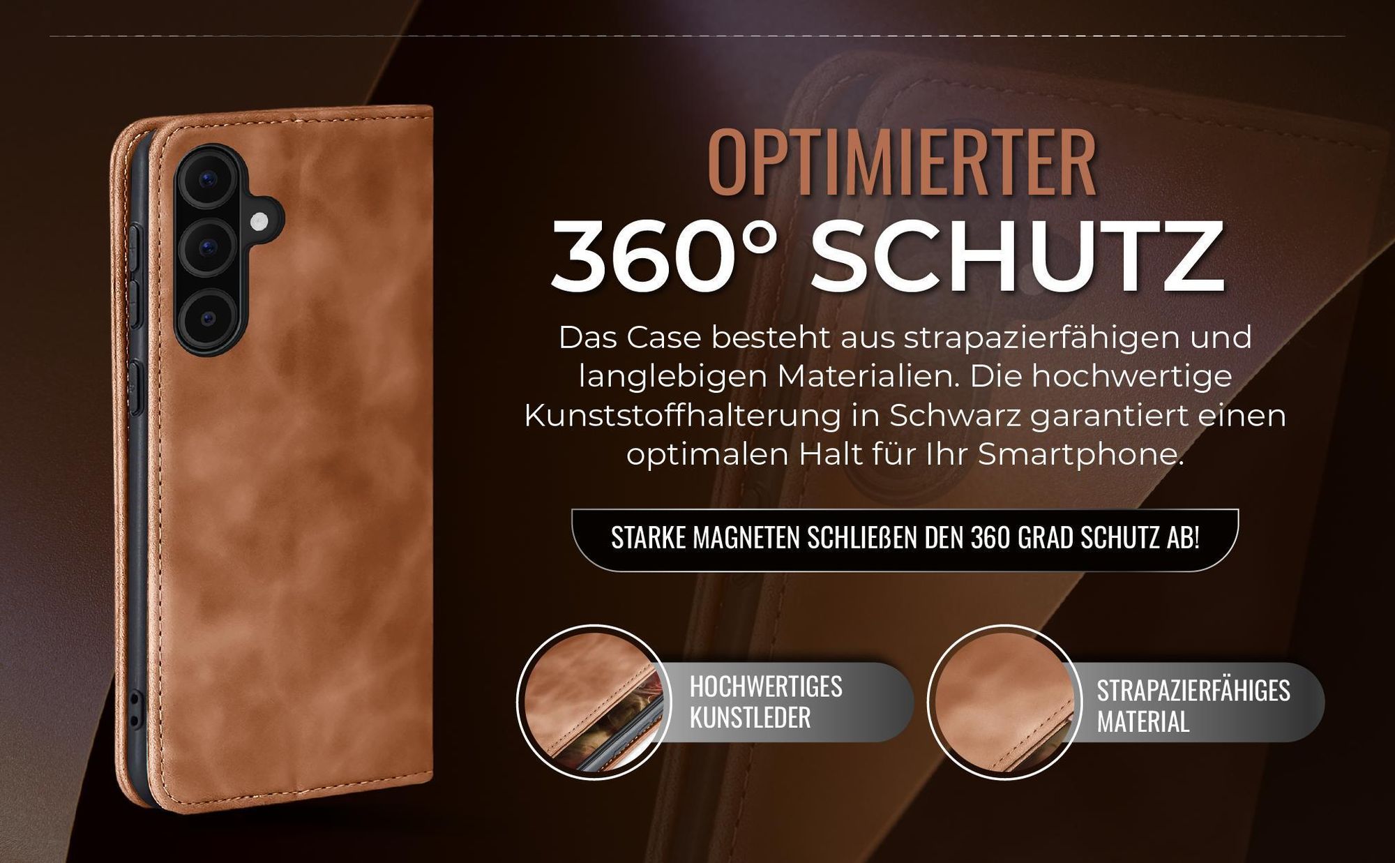 Hellbraune Handyhülle für Samsung Galaxy A36 5G mit 360 Grad Schutz