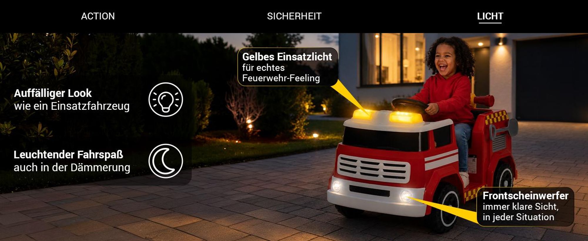 Actionbikes Motors Feuerwehrauto | Kinderauto - Elektroauto - Elektrofahrzeug -  2,4 Ghz Fernbedienung - Hupe, Motor- & Sirenen Sound - ab 3 Jahre