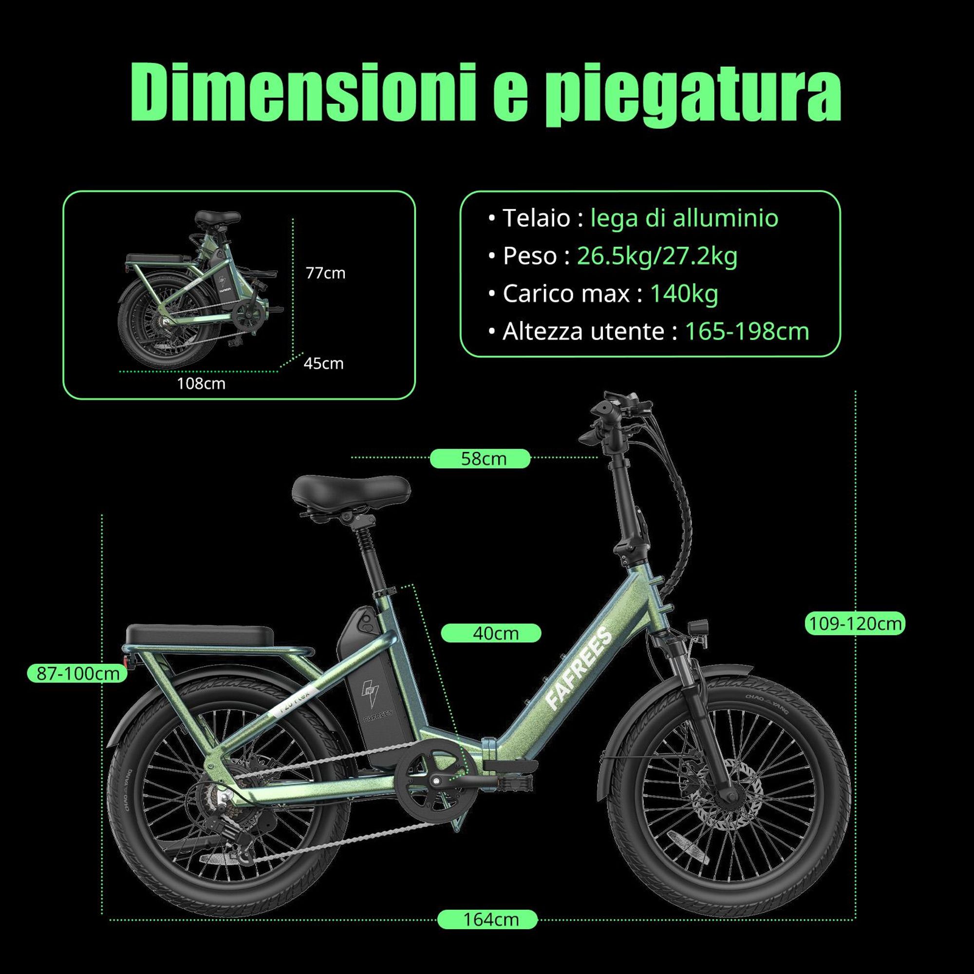 Bicicletta elettrica FAFREES F20 Flex - Motore da 250 W, batteria da 36 V 20 Ah, autonomia 75-100 km, freni a disco meccanici - Grigio canna di fucile