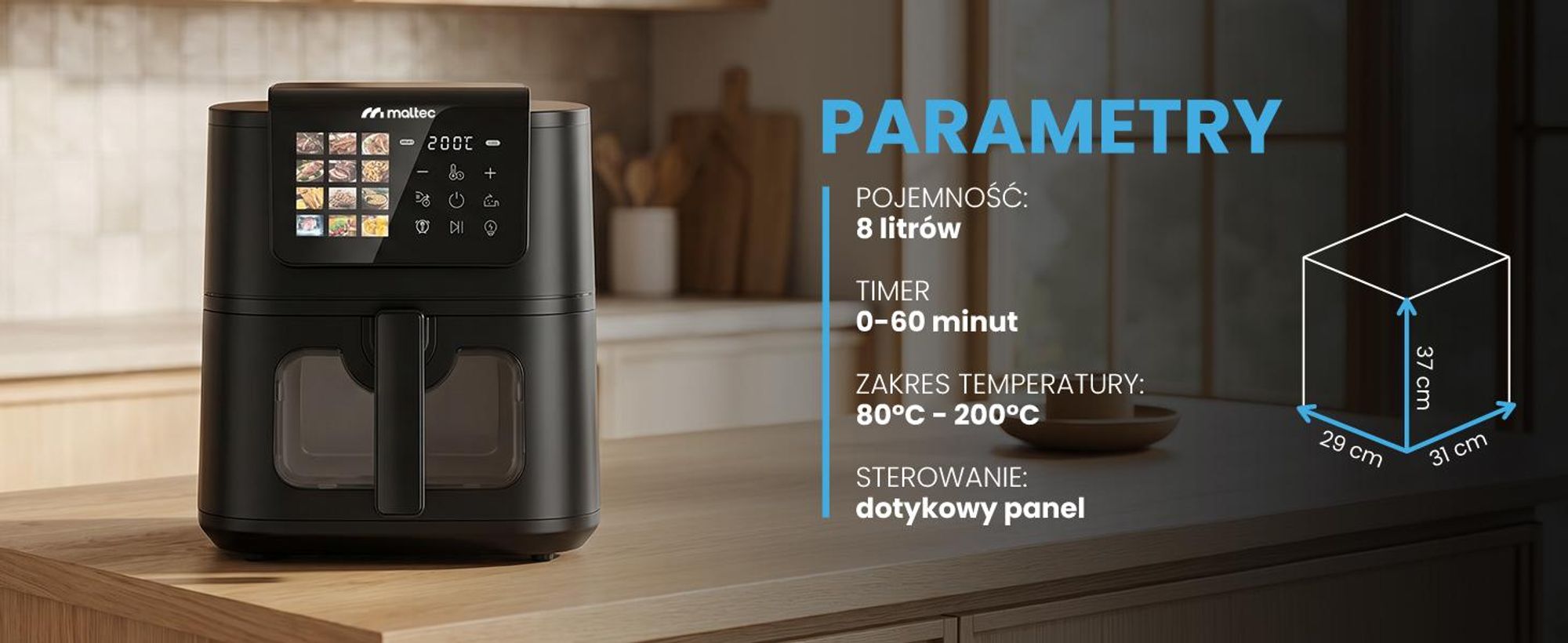 Frytkownica Beztłuszczowa Duża Okienko Frytownica Tacki AirFryer2000W-8LB