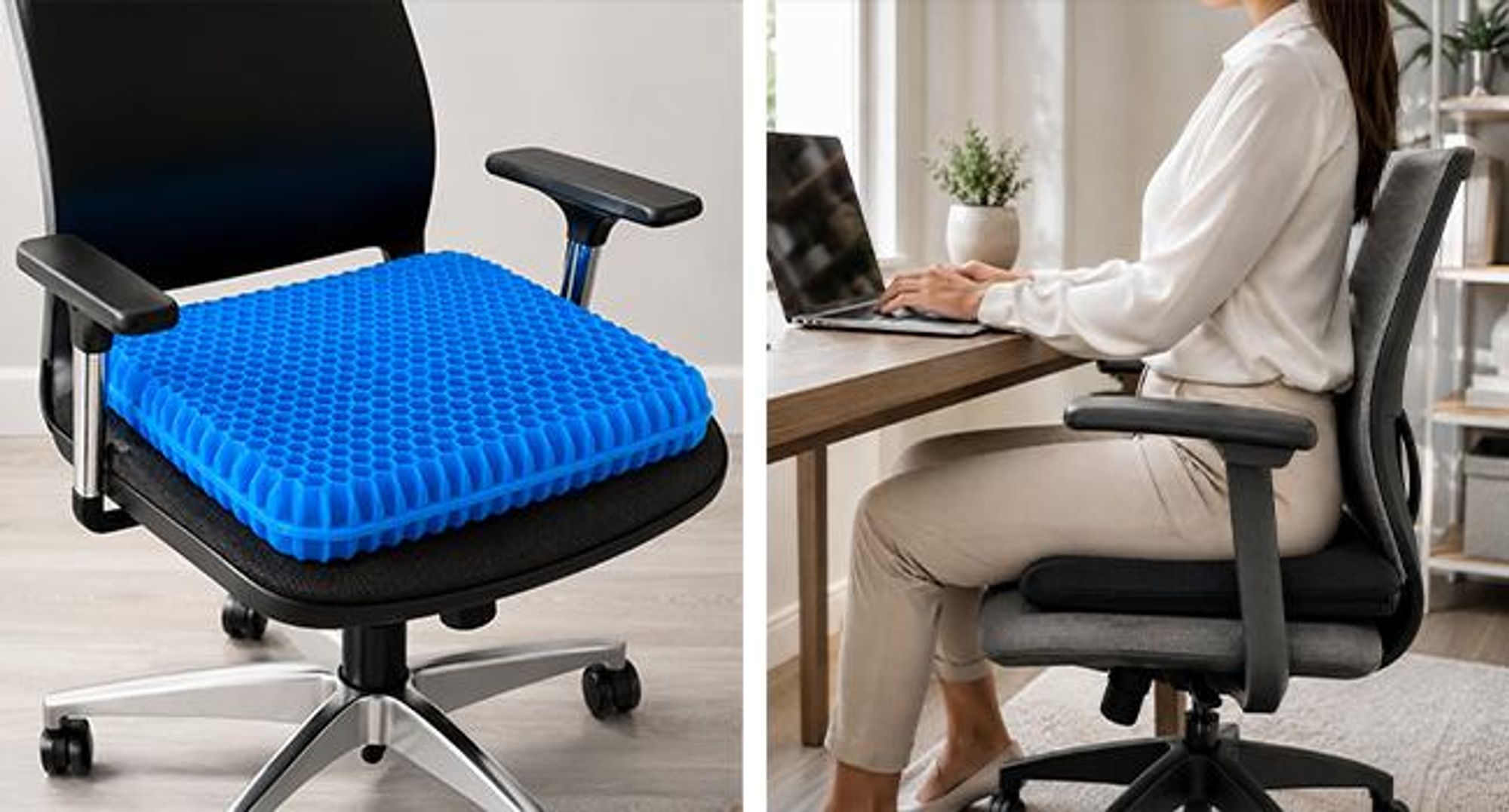 KRUMAD Orthopädisches Sitzkissen Gel, Bürostuhl Kissen, Sitzauflage für Stuhl, Auto und Rollstuhl, ergonomisches Gelkissen 40 x 35 cm